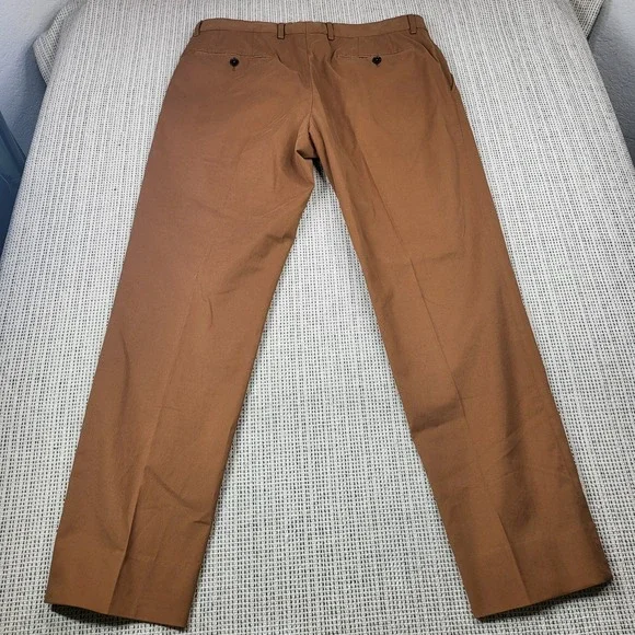 Zegna Pants Mens 36x31 Brown Premium Cotton Chino Straight Leg Casual Stretch - Picture 8 of 9